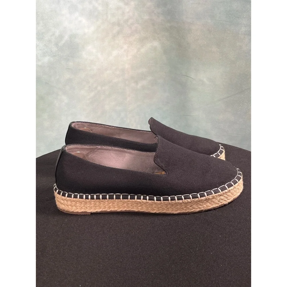 Joie Cara Black Canvas Espadrille Loafers Whipstitch Platform‎ Flats Womens 8.5M